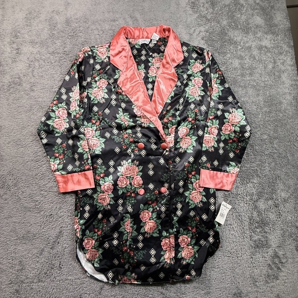 Kathryn Other - Kathryn Womens S Satin Robe NWT Black Pink Floral Print Long Sleeve Sleepwear